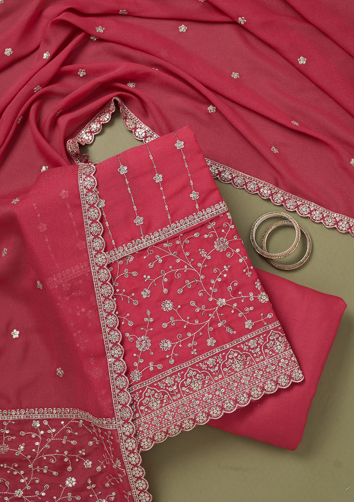 Onion Pink Zariwork Georgette Unstitched Salwar Suit