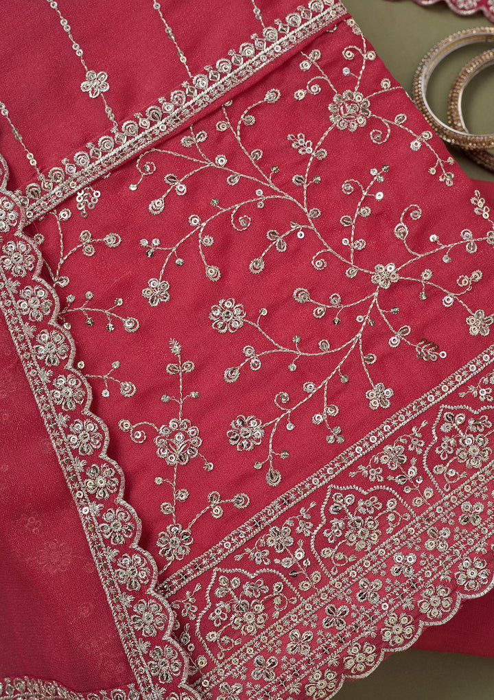 Onion Pink Zariwork Georgette Unstitched Salwar Suit