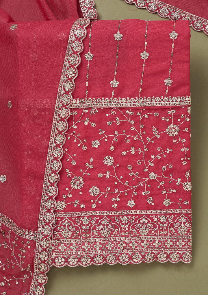 Onion Pink Zariwork Georgette Unstitched Salwar Suit