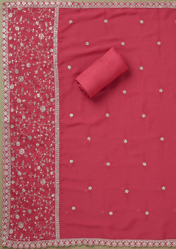 Onion Pink Zariwork Georgette Unstitched Salwar Suit