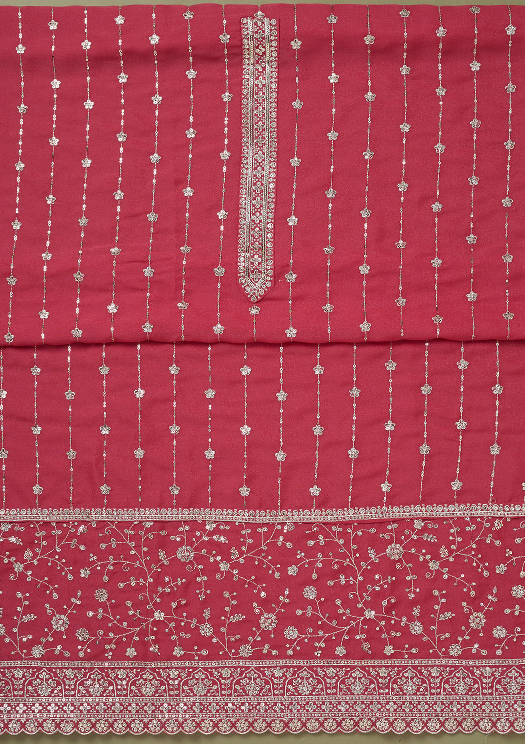 Onion Pink Zariwork Georgette Unstitched Salwar Suit