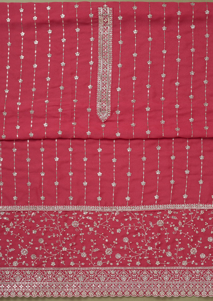 Onion Pink Zariwork Georgette Unstitched Salwar Suit