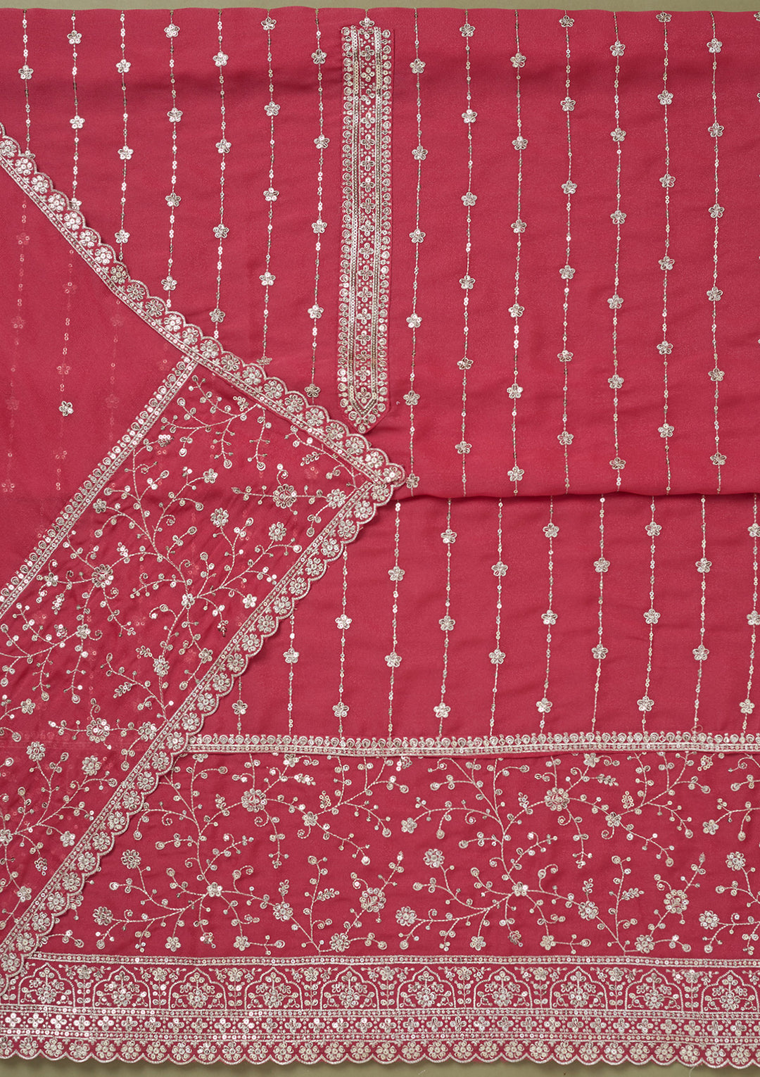 Onion Pink Zariwork Georgette Unstitched Salwar Suit