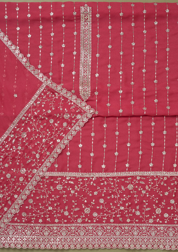 Onion Pink Zariwork Georgette Unstitched Salwar Suit