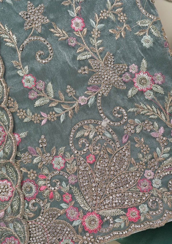 Teal Green Bling Semi Crepe Unstitched Salwar Suit