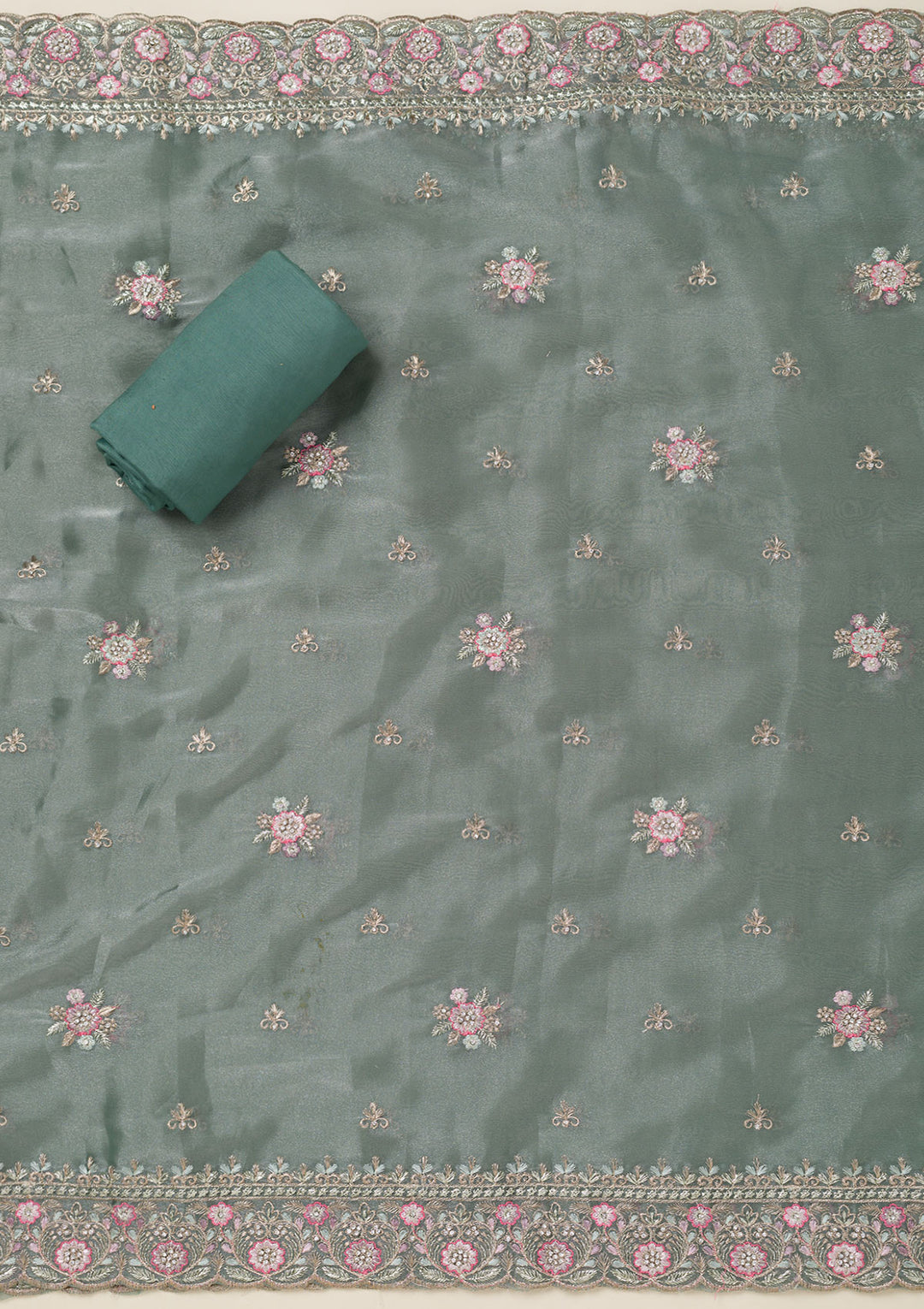 Teal Green Bling Semi Crepe Unstitched Salwar Suit