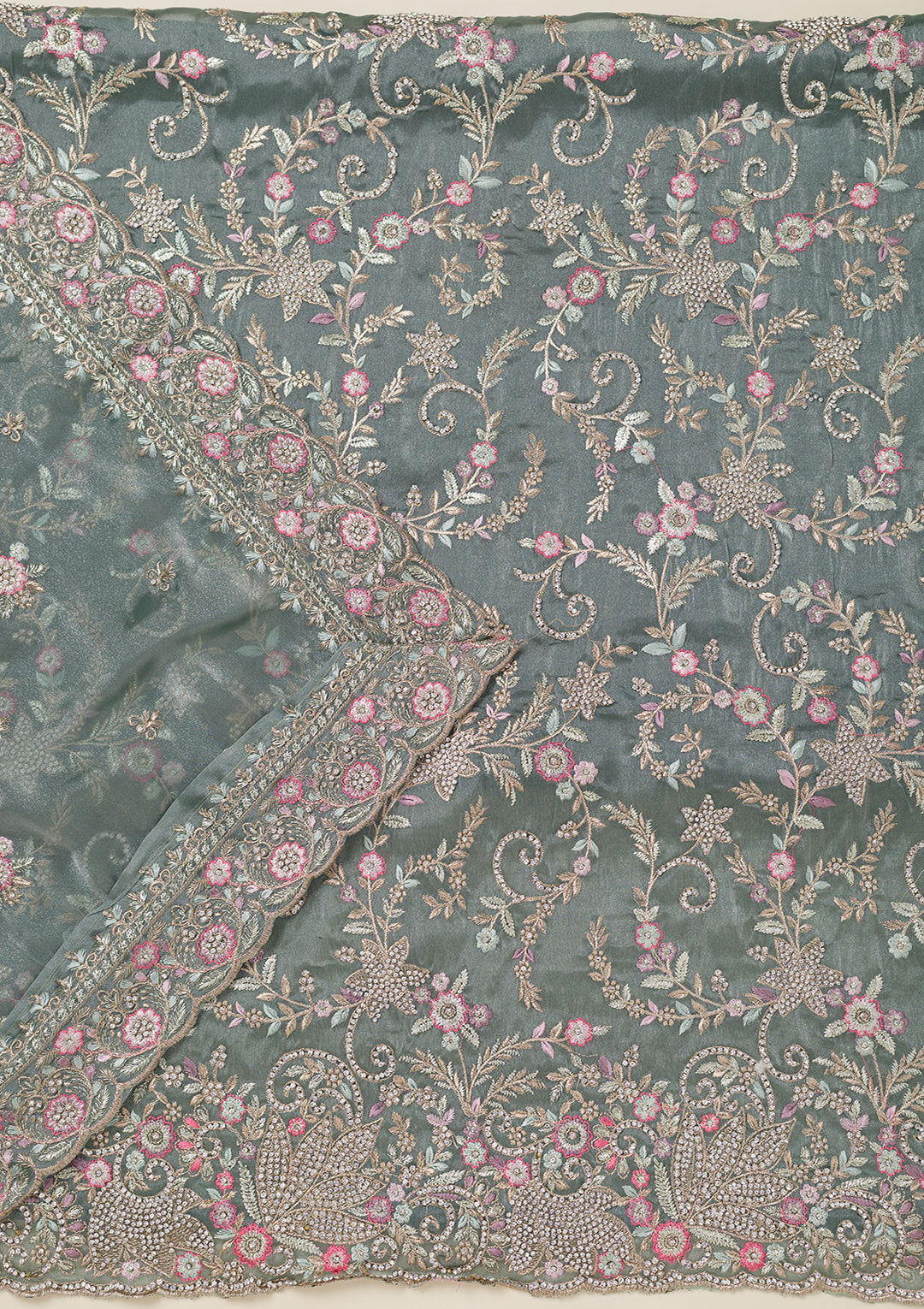 Teal Green Bling Semi Crepe Unstitched Salwar Suit