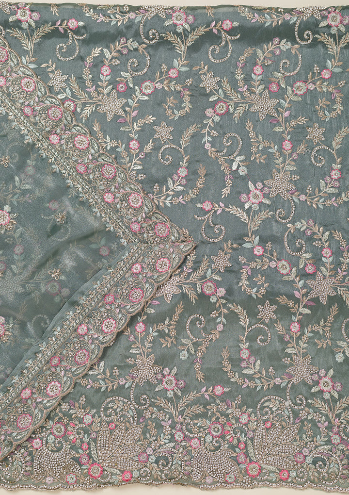 Teal Green Bling Semi Crepe Unstitched Salwar Suit