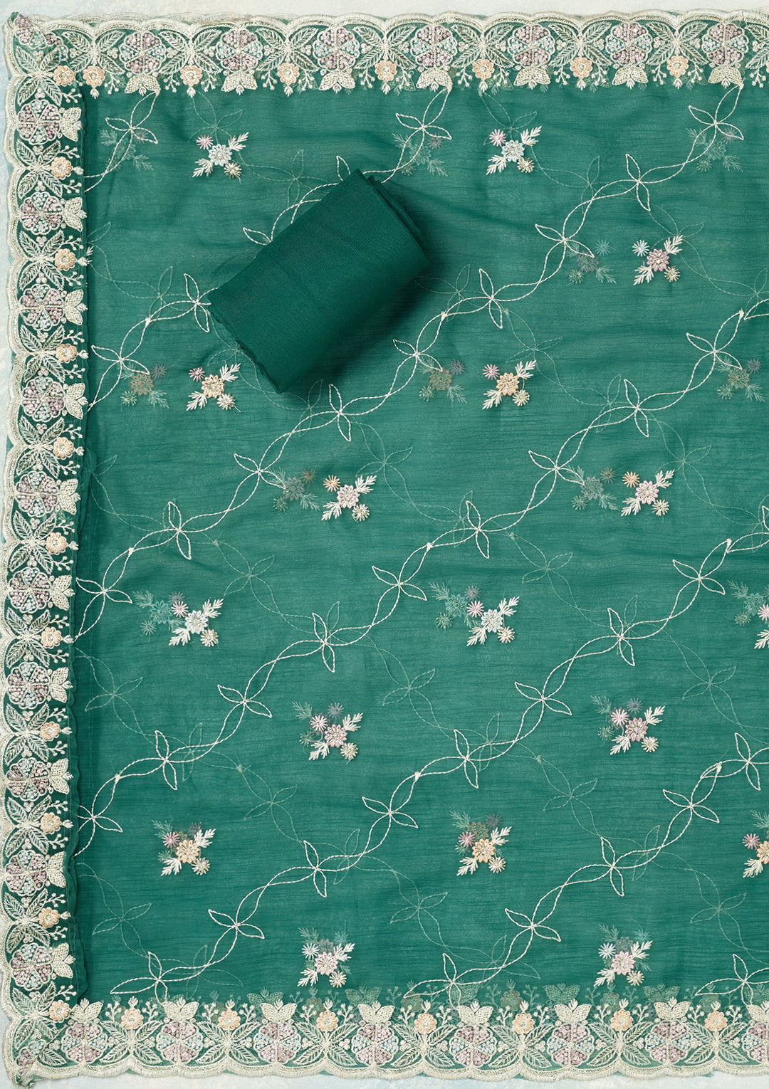 Leaf Green Stonework Semi Crepe Unstitched Salwar Suit