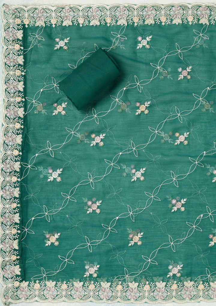 Leaf Green Stonework Semi Crepe Unstitched Salwar Suit