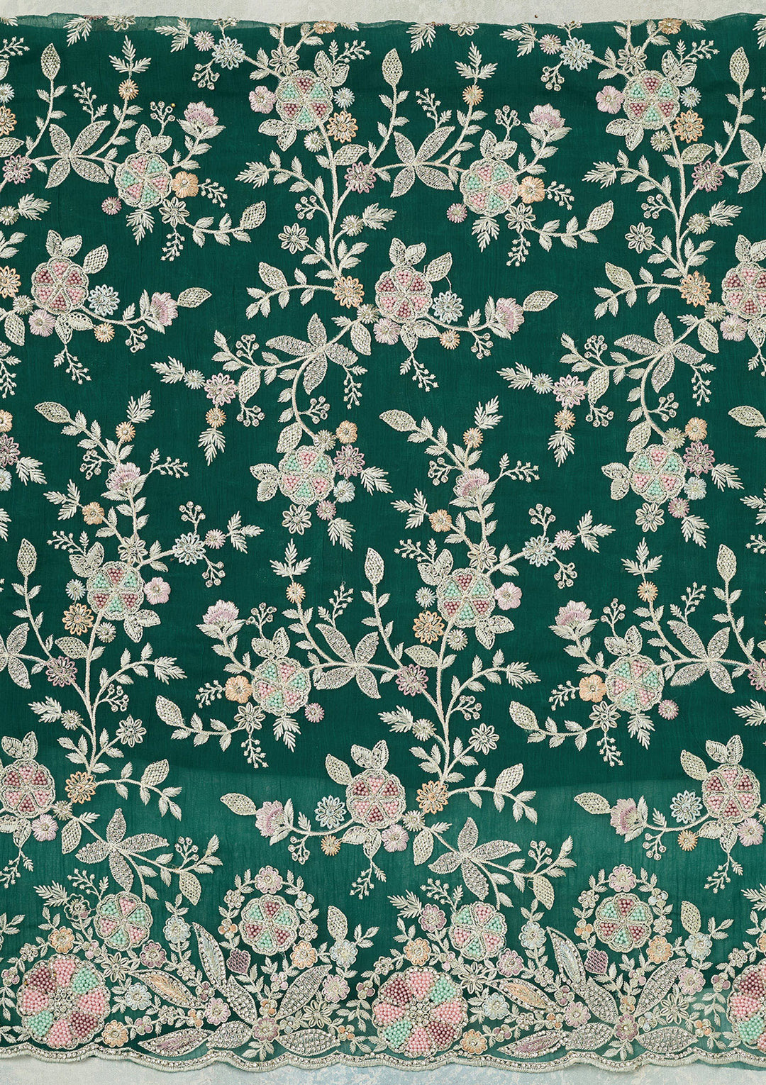Leaf Green Stonework Semi Crepe Unstitched Salwar Suit