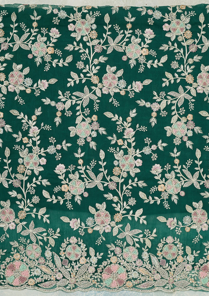 Leaf Green Stonework Semi Crepe Unstitched Salwar Suit