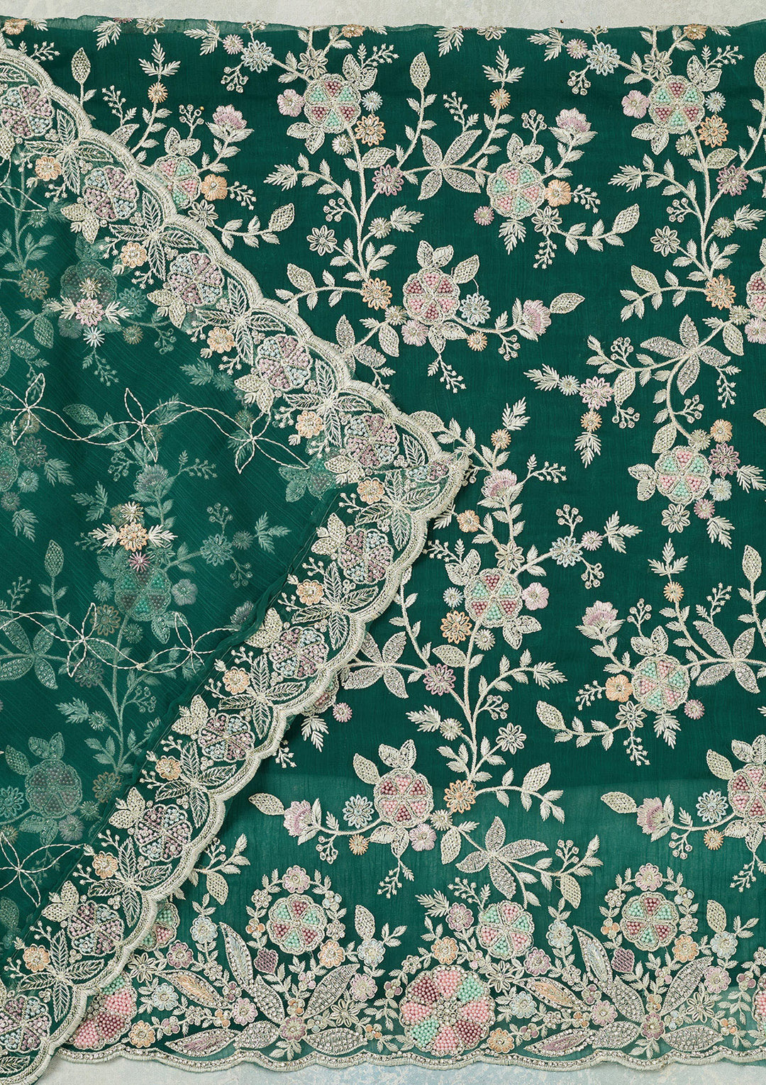 Leaf Green Stonework Semi Crepe Unstitched Salwar Suit