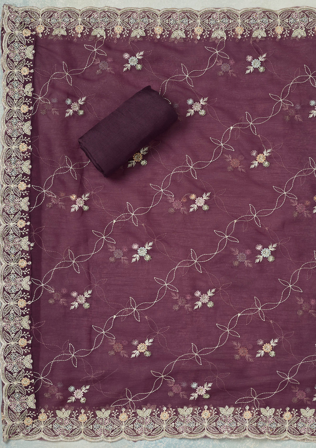 Purple Stonework Semi Crepe Unstitched Salwar Suit