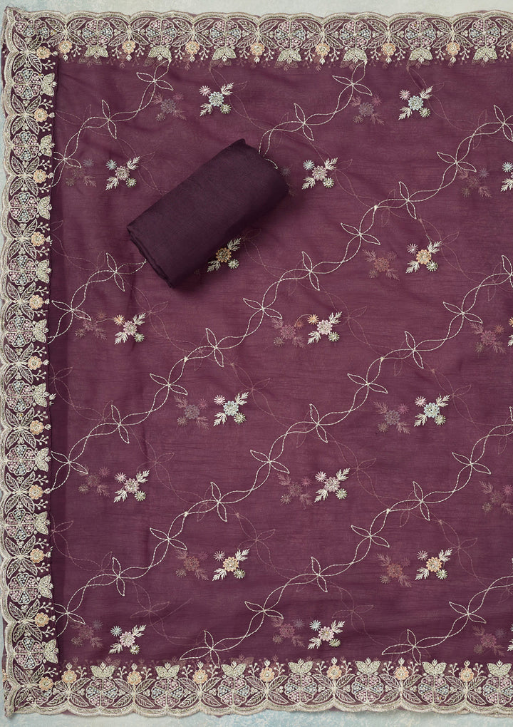 Purple Stonework Semi Crepe Unstitched Salwar Suit