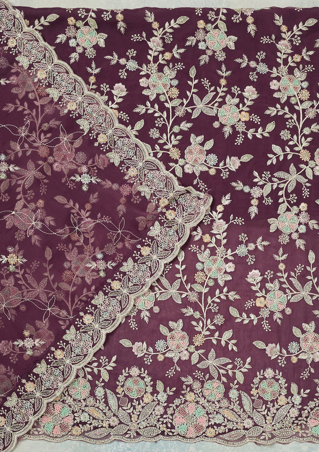 Purple Stonework Semi Crepe Unstitched Salwar Suit