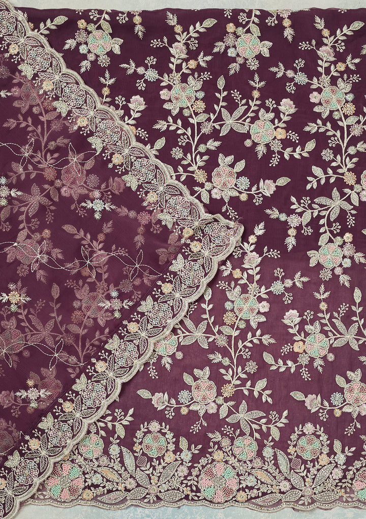 Purple Stonework Semi Crepe Unstitched Salwar Suit