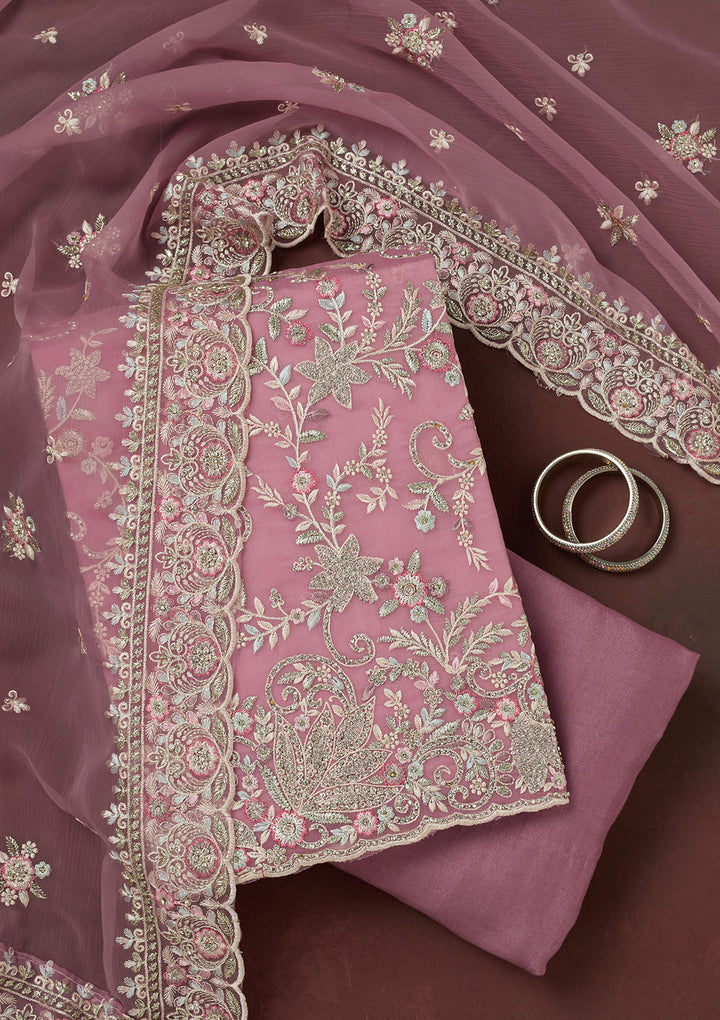 Lavender Stonework Semi Crepe Unstitched Salwar Suit-koskii
