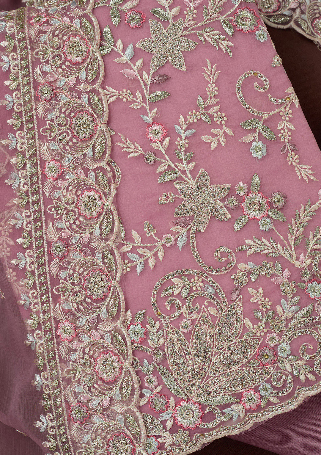 Lavender Stonework Semi Crepe Unstitched Salwar Suit-koskii