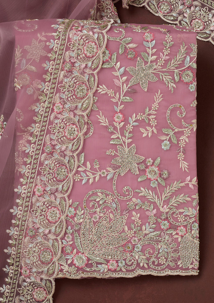 Lavender Stonework Semi Crepe Unstitched Salwar Suit-koskii