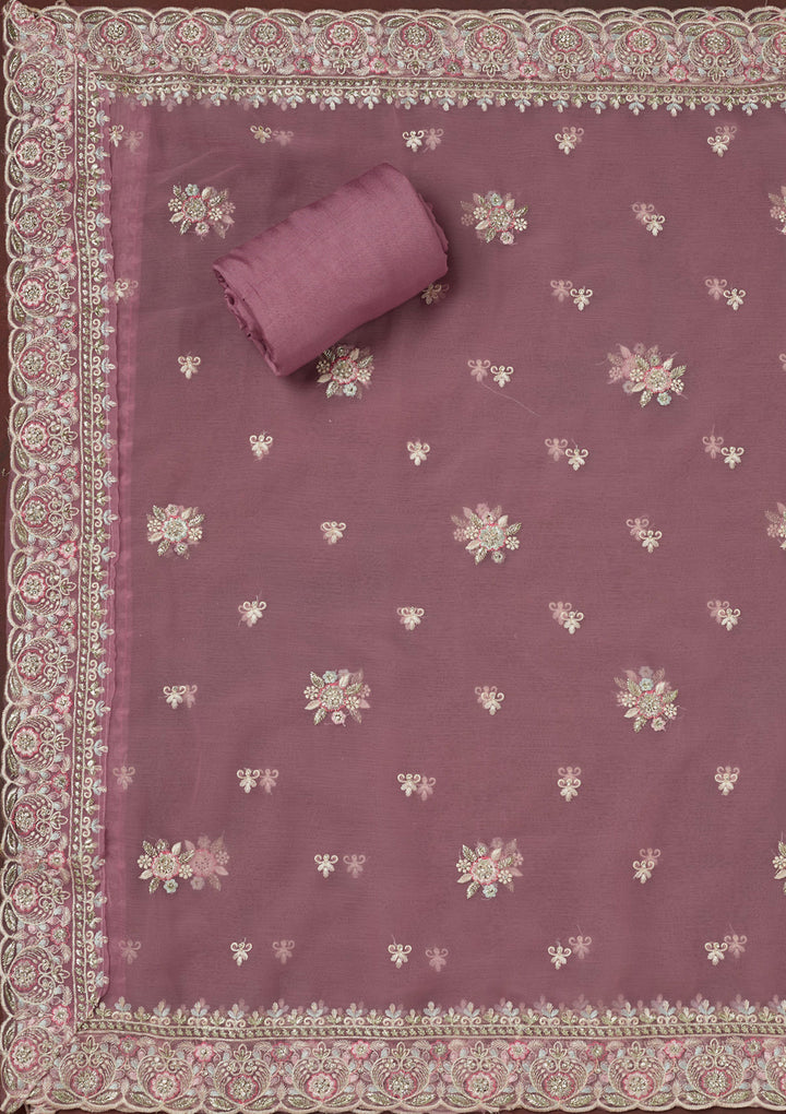 Lavender Stonework Semi Crepe Unstitched Salwar Suit-koskii