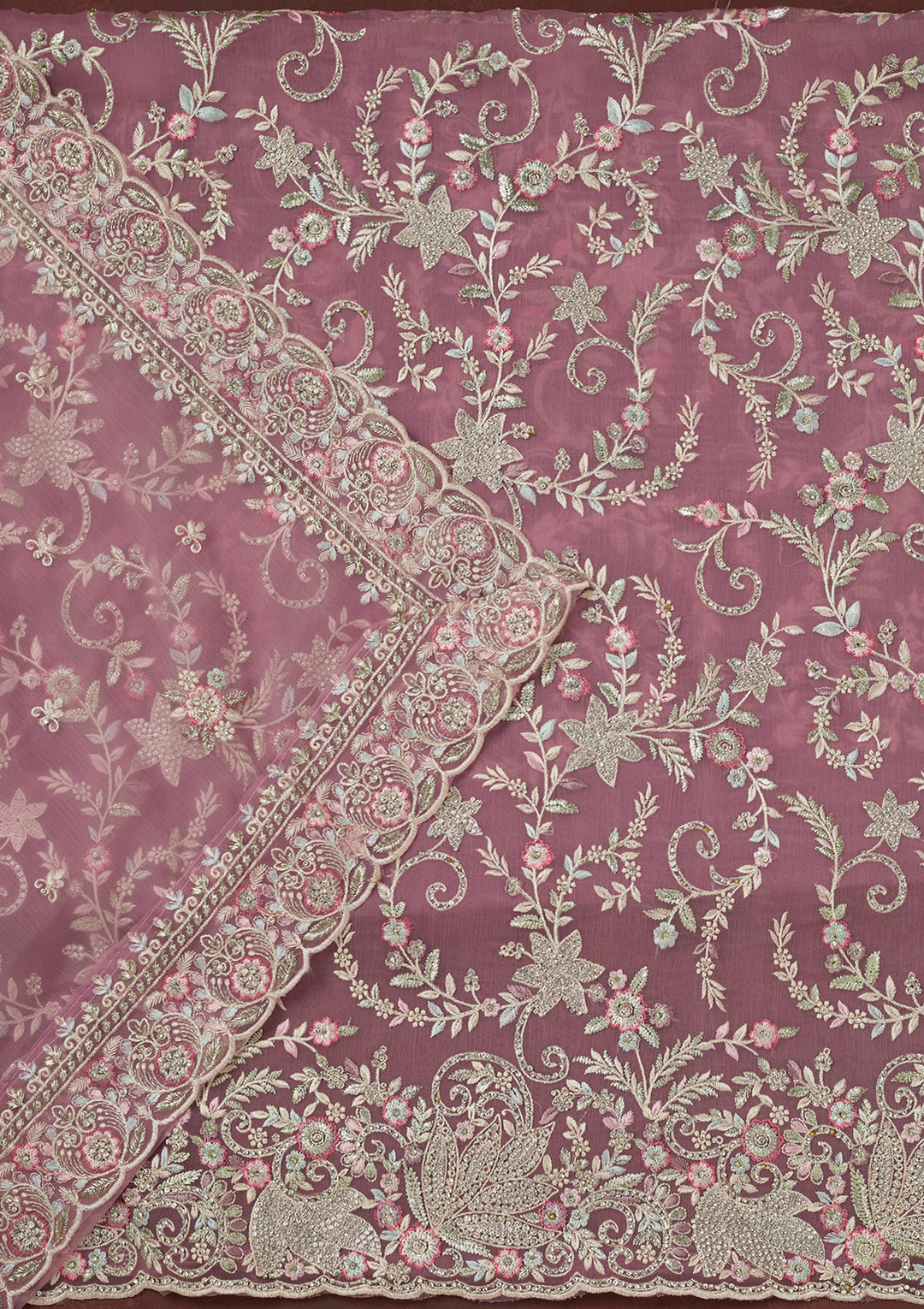 Lavender Stonework Semi Crepe Unstitched Salwar Suit-koskii
