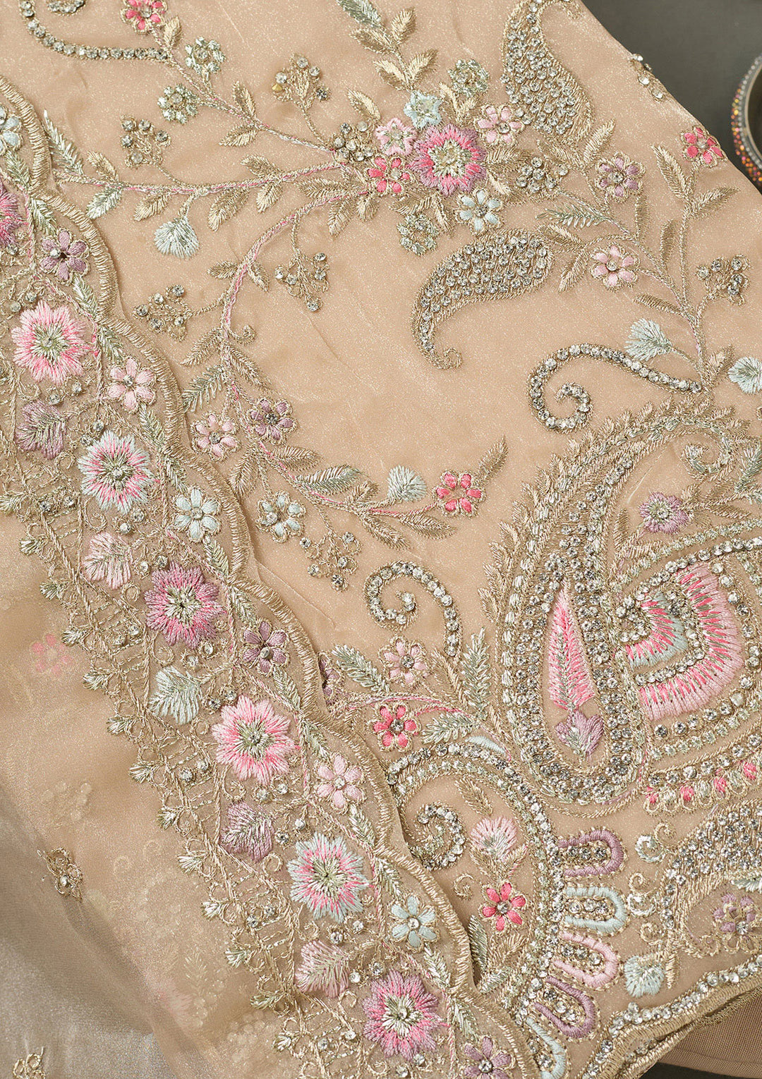 Beige Bling Semi Crepe Unstitched Salwar Suit