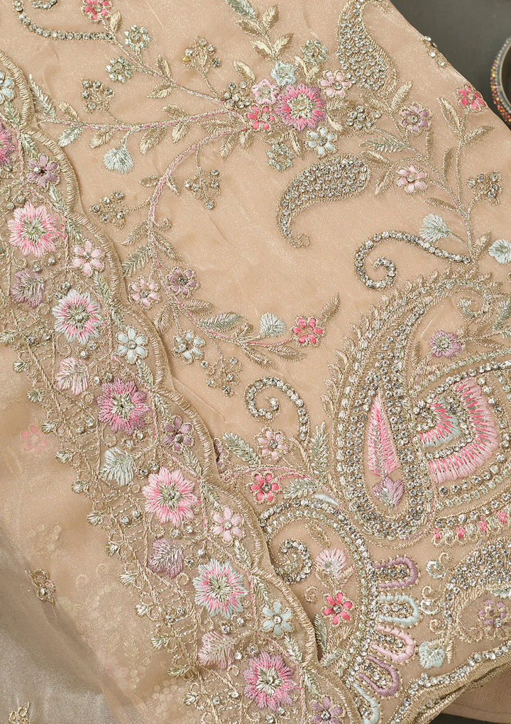 Beige Bling Semi Crepe Unstitched Salwar Suit