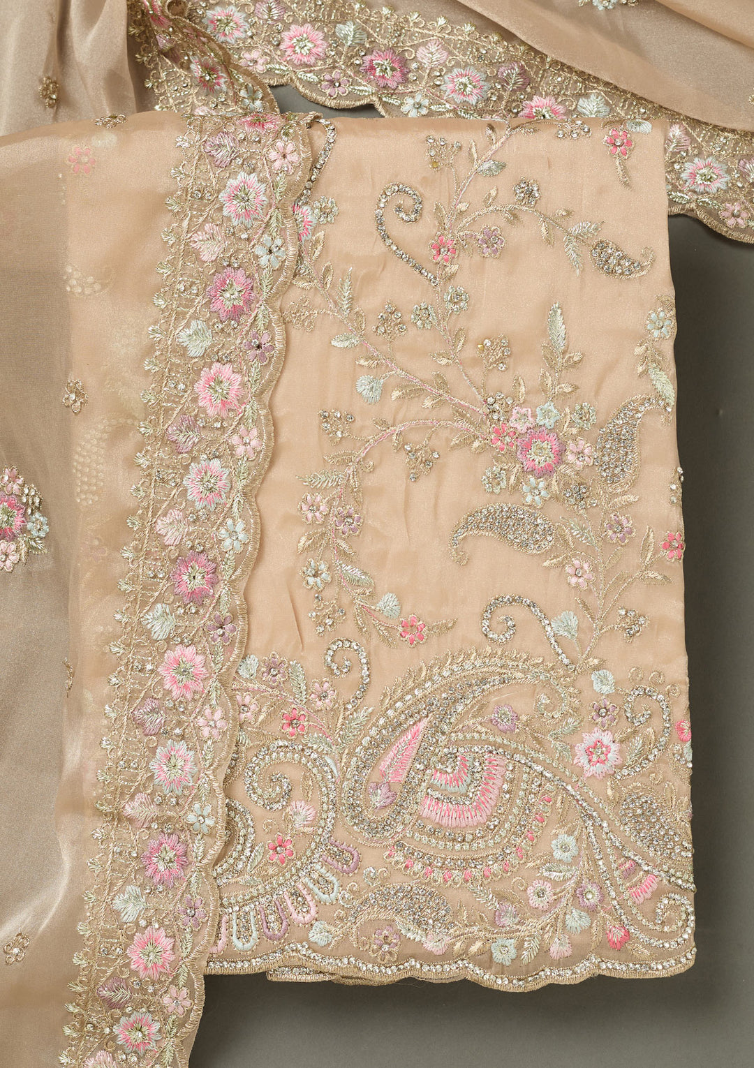 Beige Bling Semi Crepe Unstitched Salwar Suit