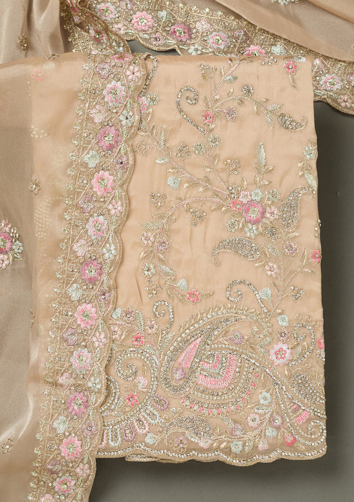 Beige Bling Semi Crepe Unstitched Salwar Suit