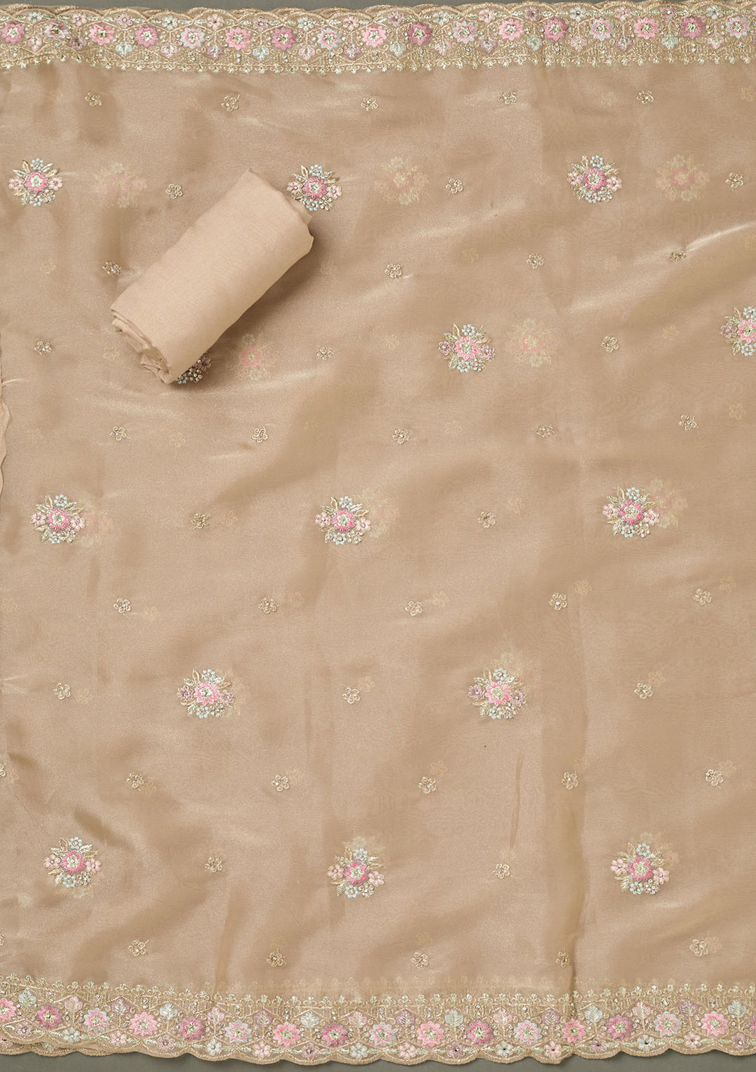 Beige Bling Semi Crepe Unstitched Salwar Suit
