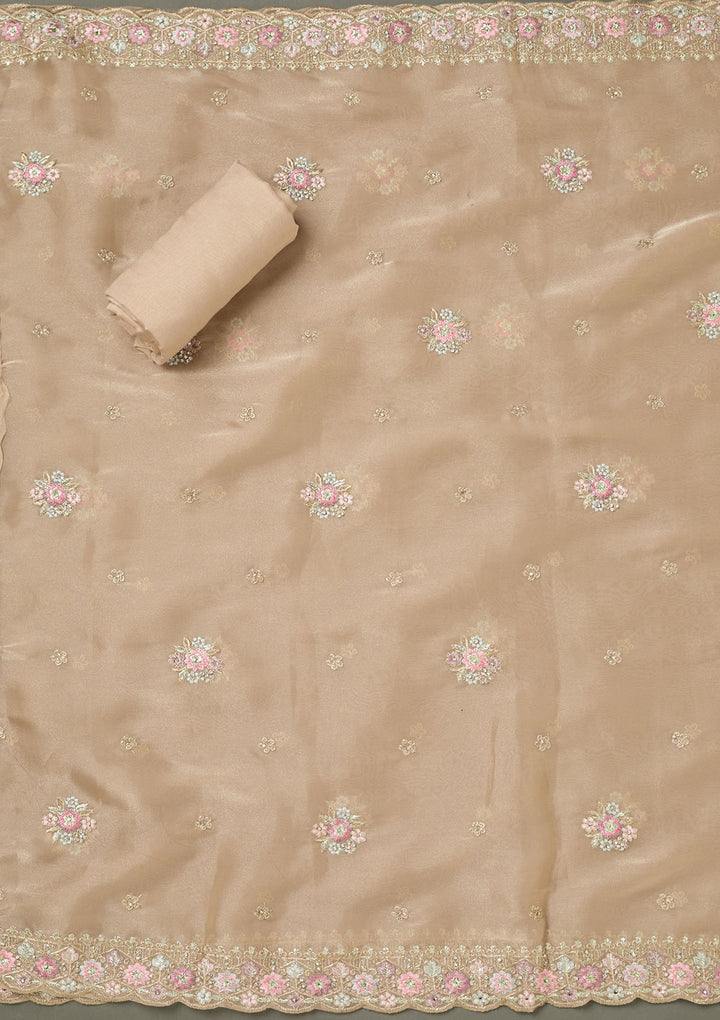 Beige Bling Semi Crepe Unstitched Salwar Suit