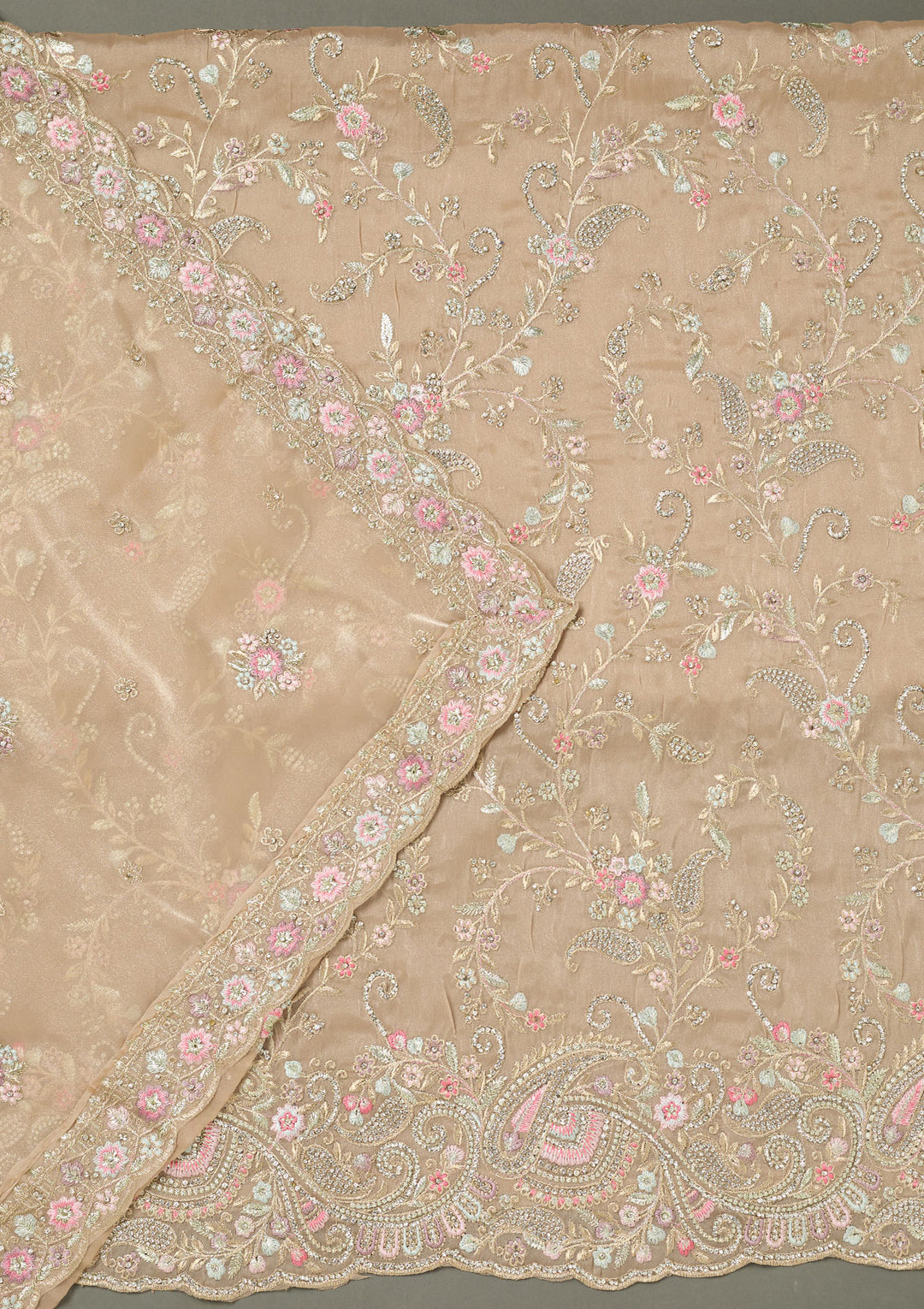Beige Bling Semi Crepe Unstitched Salwar Suit