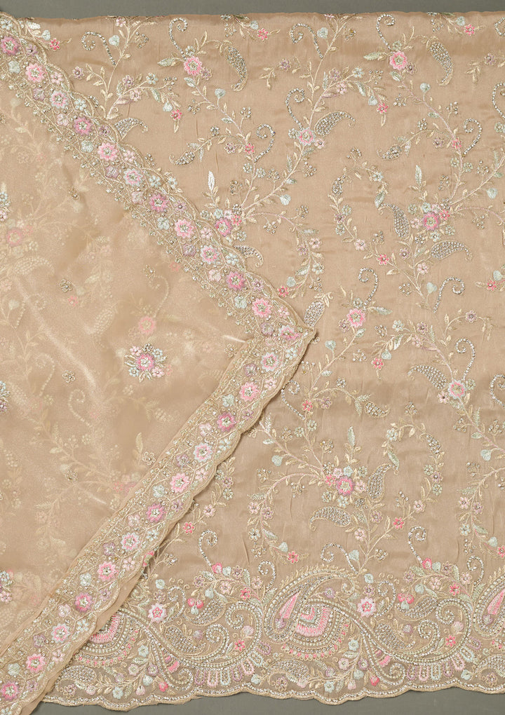 Beige Bling Semi Crepe Unstitched Salwar Suit