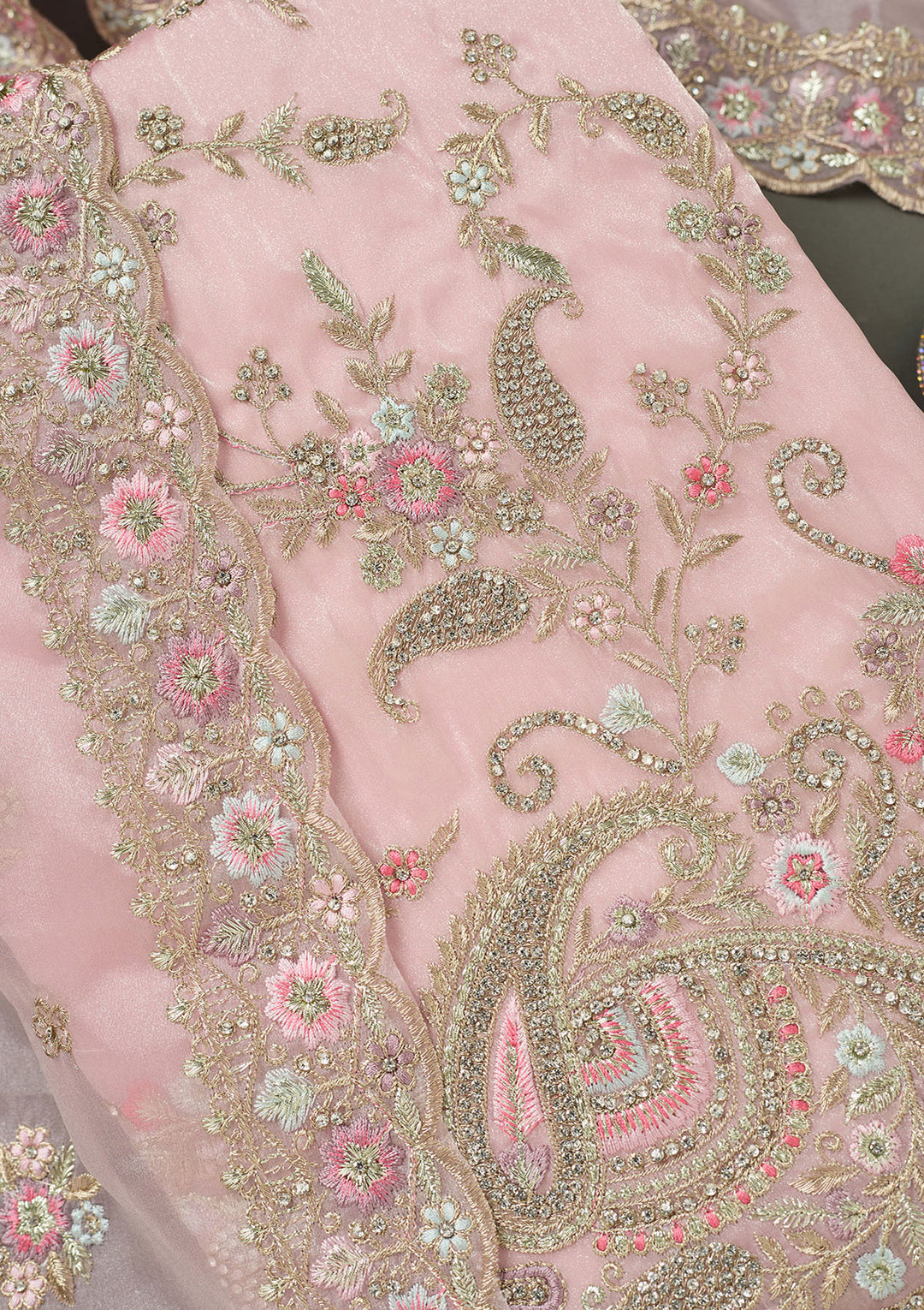 Pink Stonework Semi Crepe Unstitched Salwar Suit