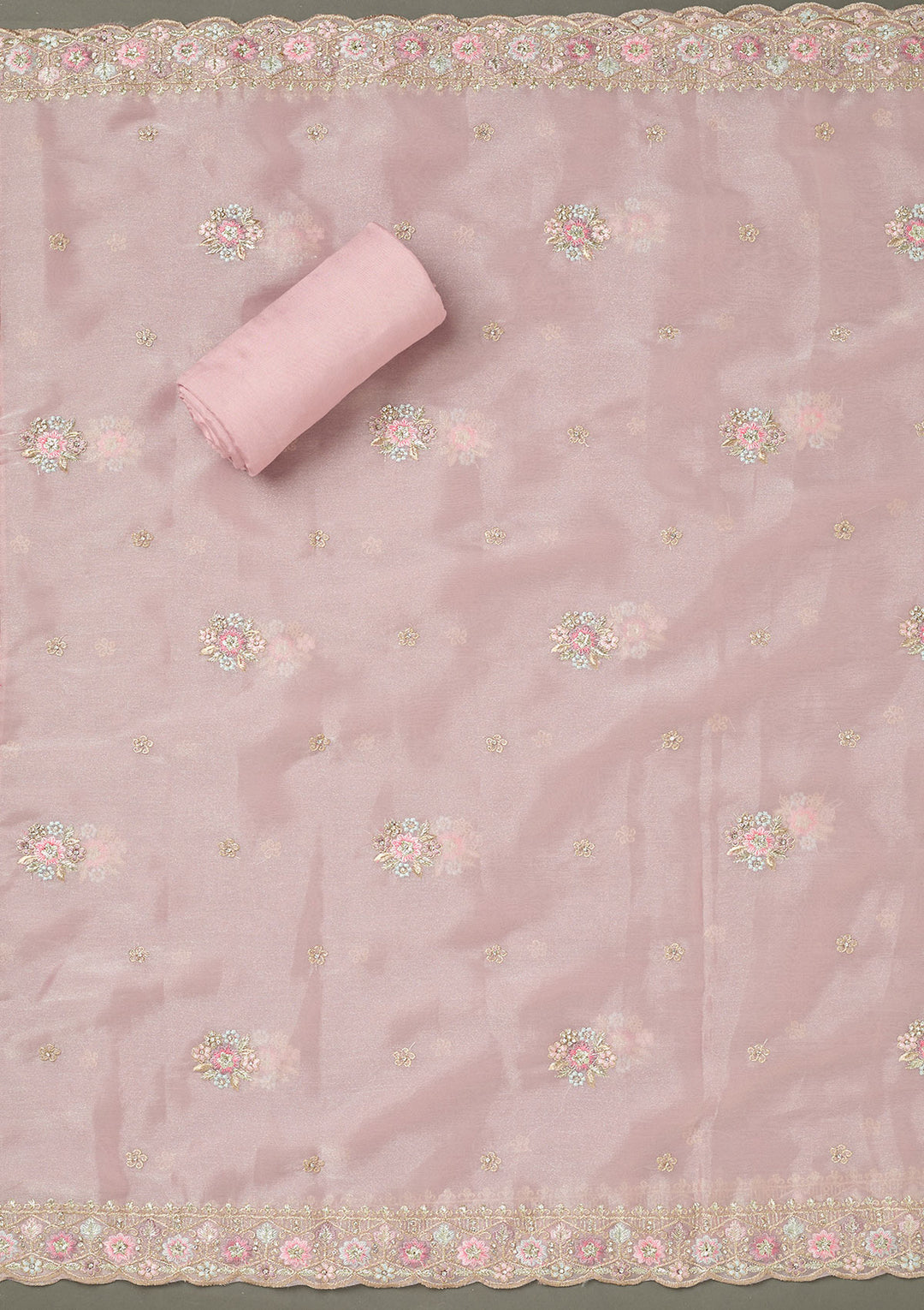 Pink Stonework Semi Crepe Unstitched Salwar Suit