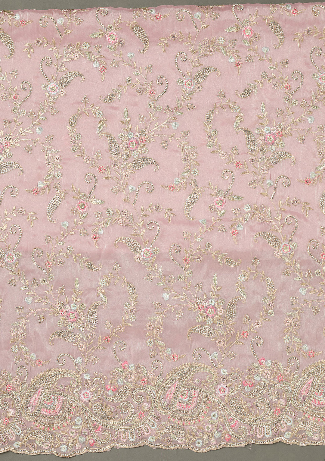Pink Stonework Semi Crepe Unstitched Salwar Suit