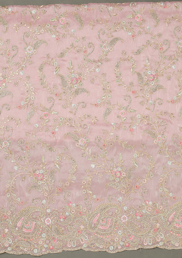 Pink Stonework Semi Crepe Unstitched Salwar Suit