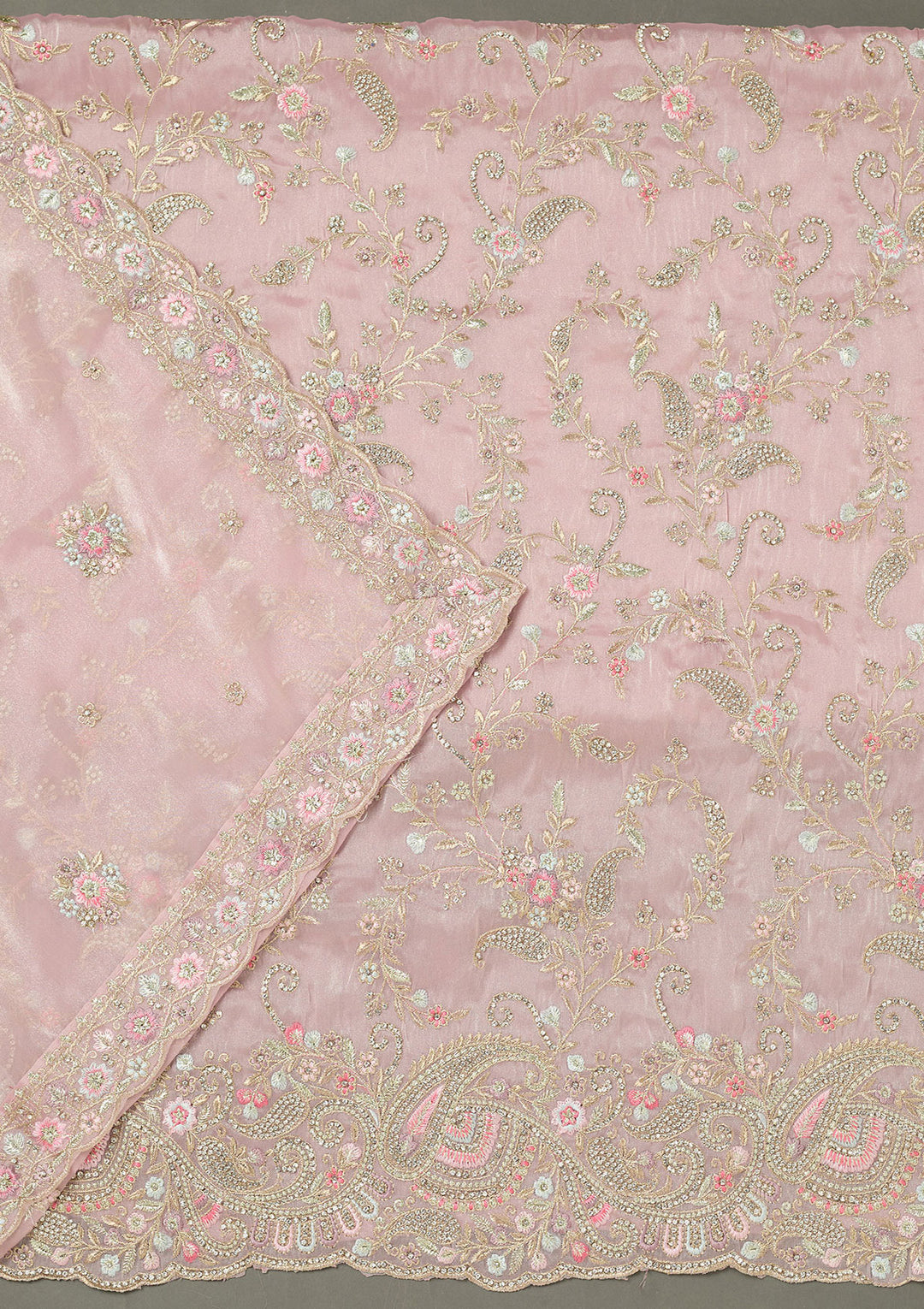 Pink Stonework Semi Crepe Unstitched Salwar Suit
