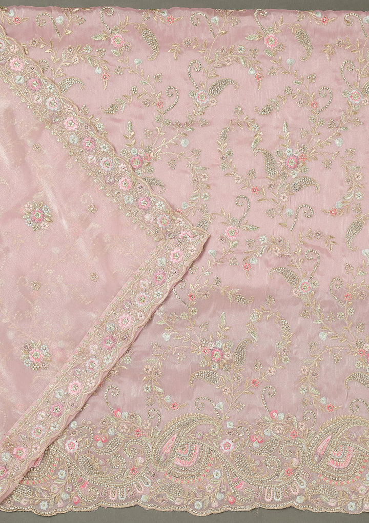 Pink Stonework Semi Crepe Unstitched Salwar Suit