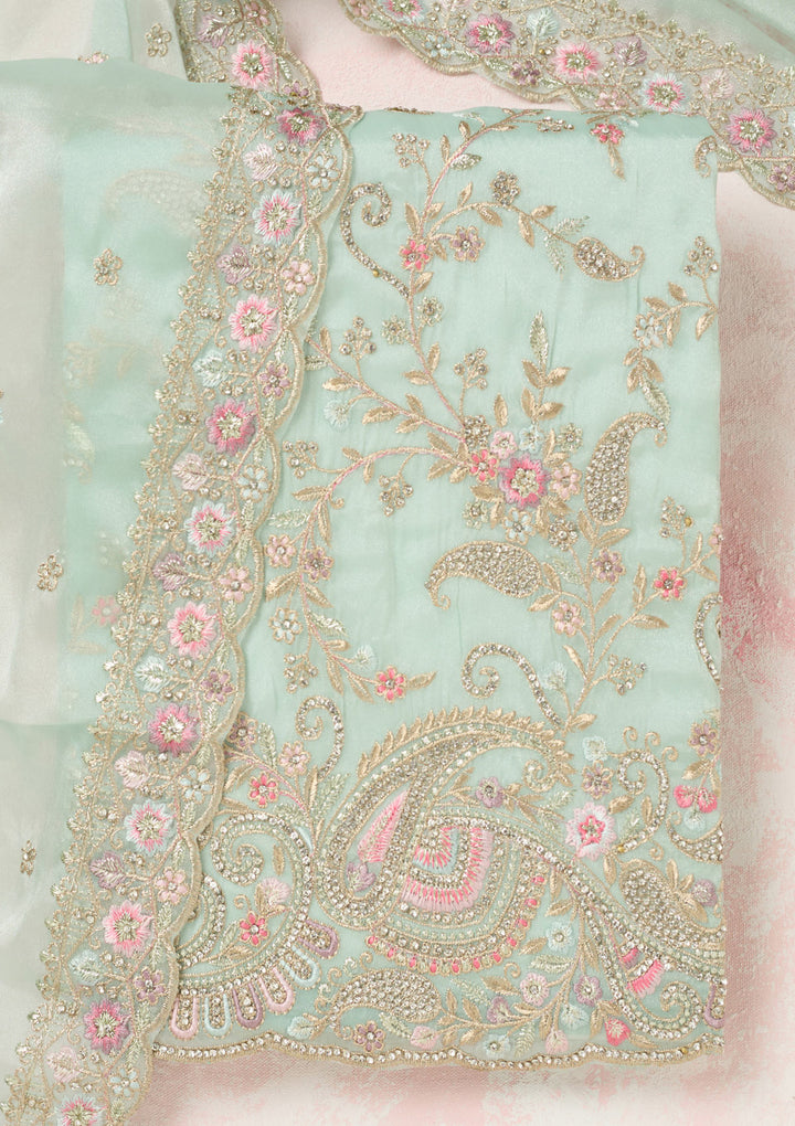 Sea Green Stonework Semi Crepe Unstitched Salwar Suit