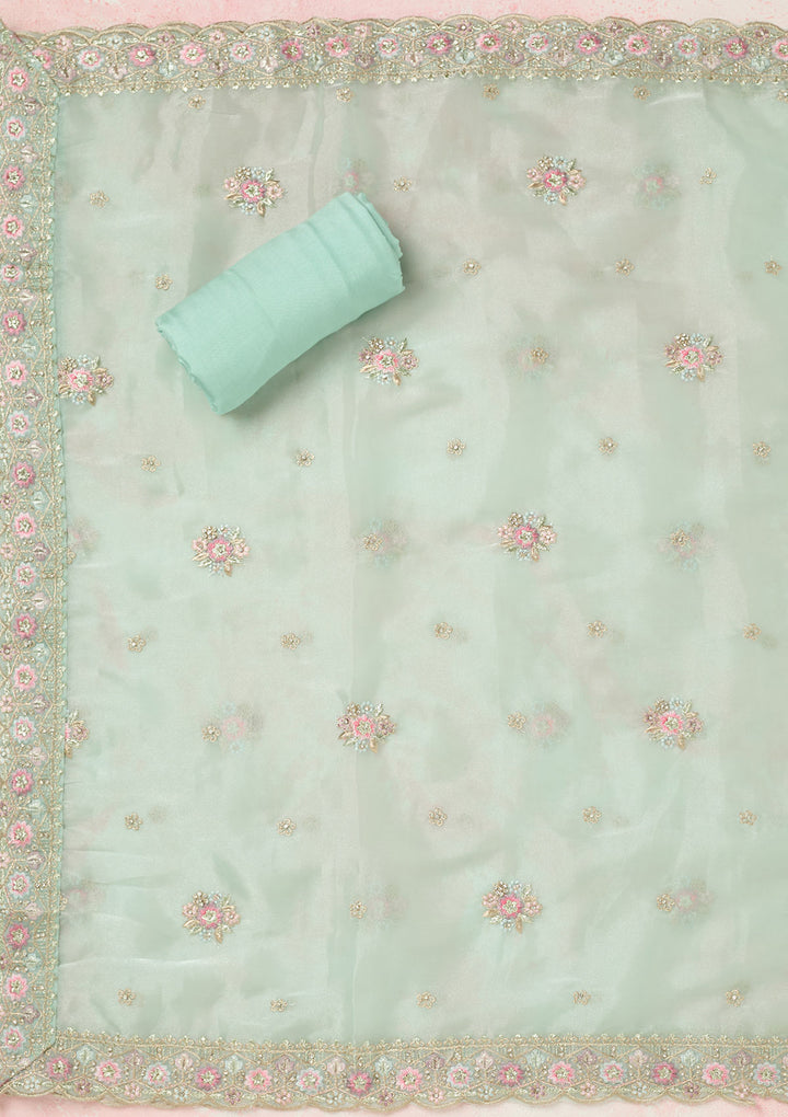 Sea Green Stonework Semi Crepe Unstitched Salwar Suit