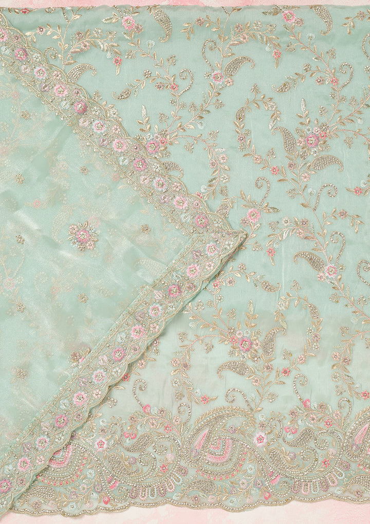 Sea Green Stonework Semi Crepe Unstitched Salwar Suit