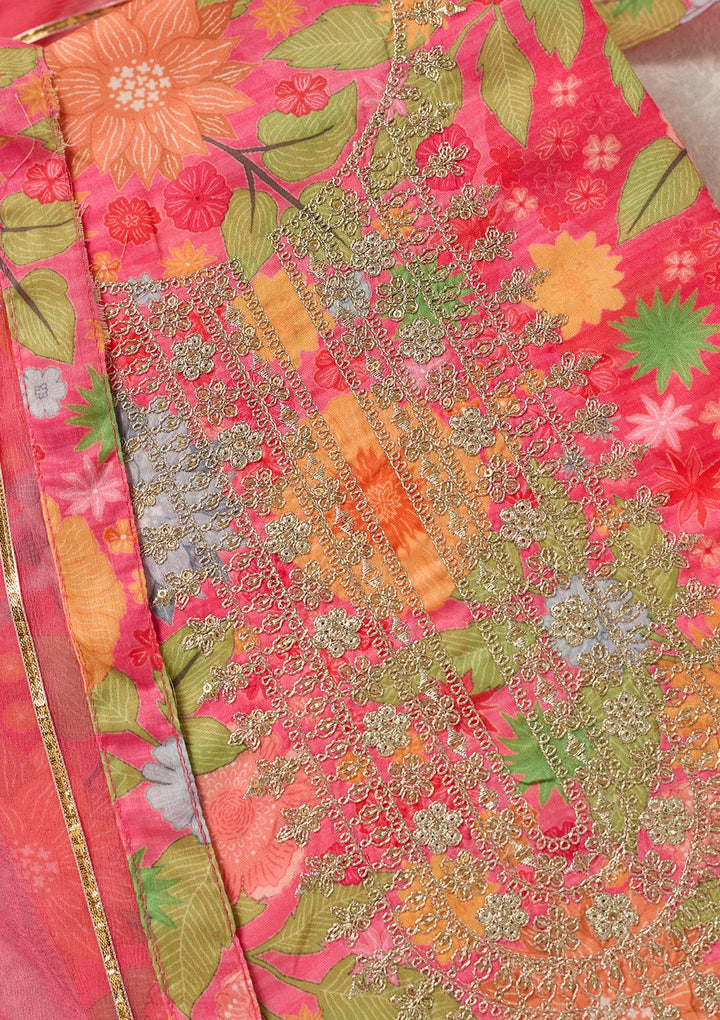 Pink Zariwork (Gold) Cotton Unstitched Salwar Suit