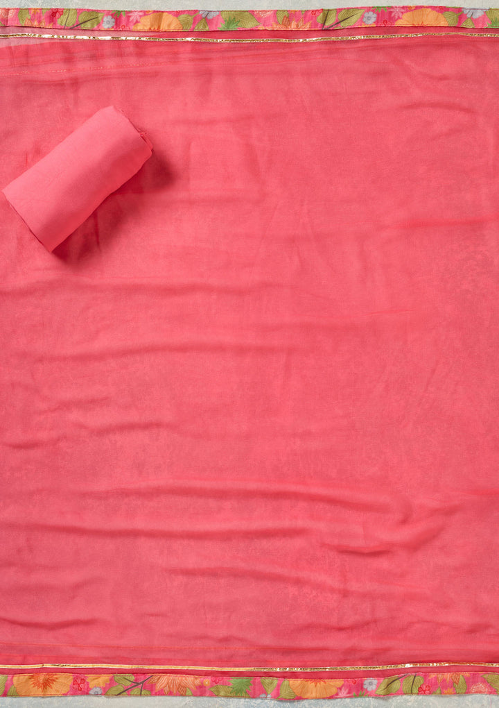 Pink Zariwork (Gold) Cotton Unstitched Salwar Suit