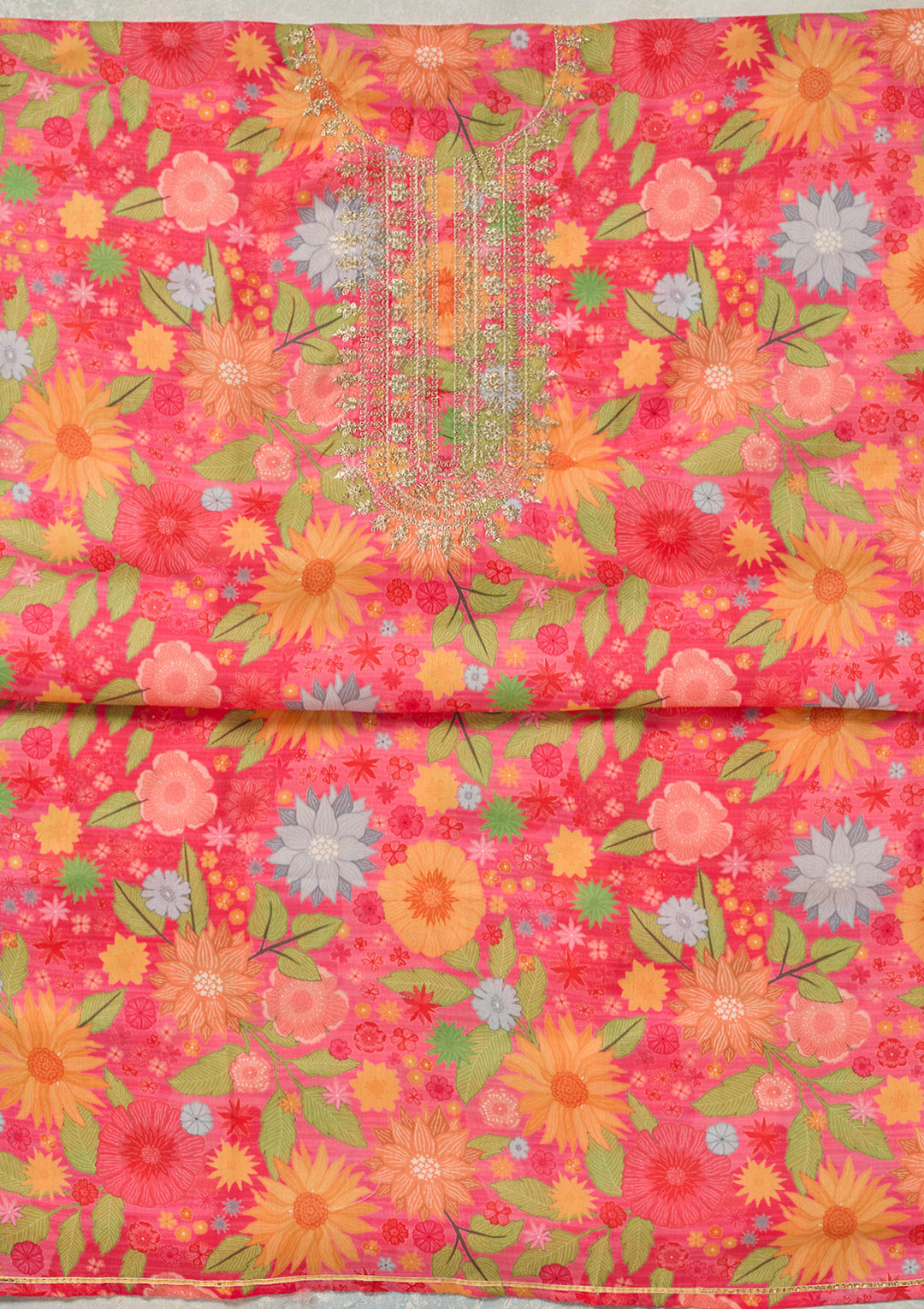 Pink Zariwork (Gold) Cotton Unstitched Salwar Suit