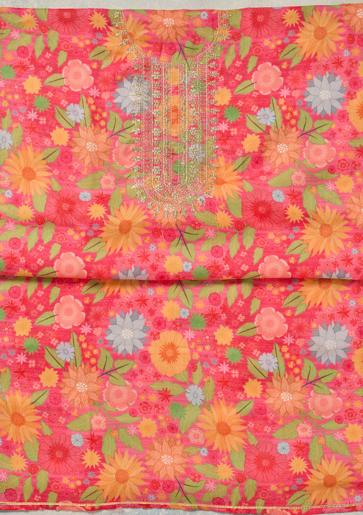 Pink Zariwork (Gold) Cotton Unstitched Salwar Suit
