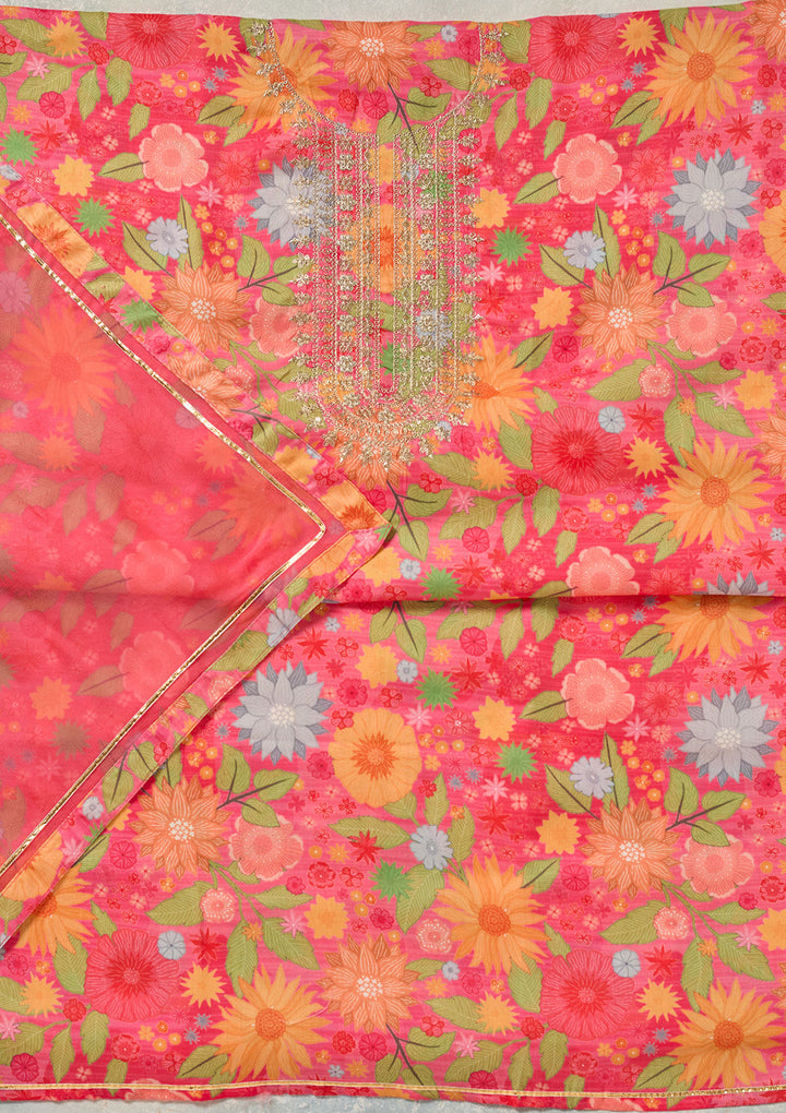 Pink Zariwork (Gold) Cotton Unstitched Salwar Suit