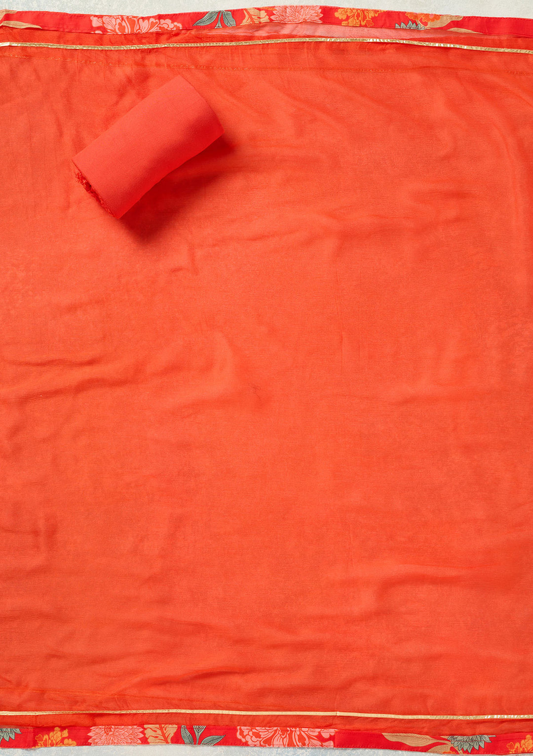 Orange Threadwork Cotton Unstitched Salwar Suit