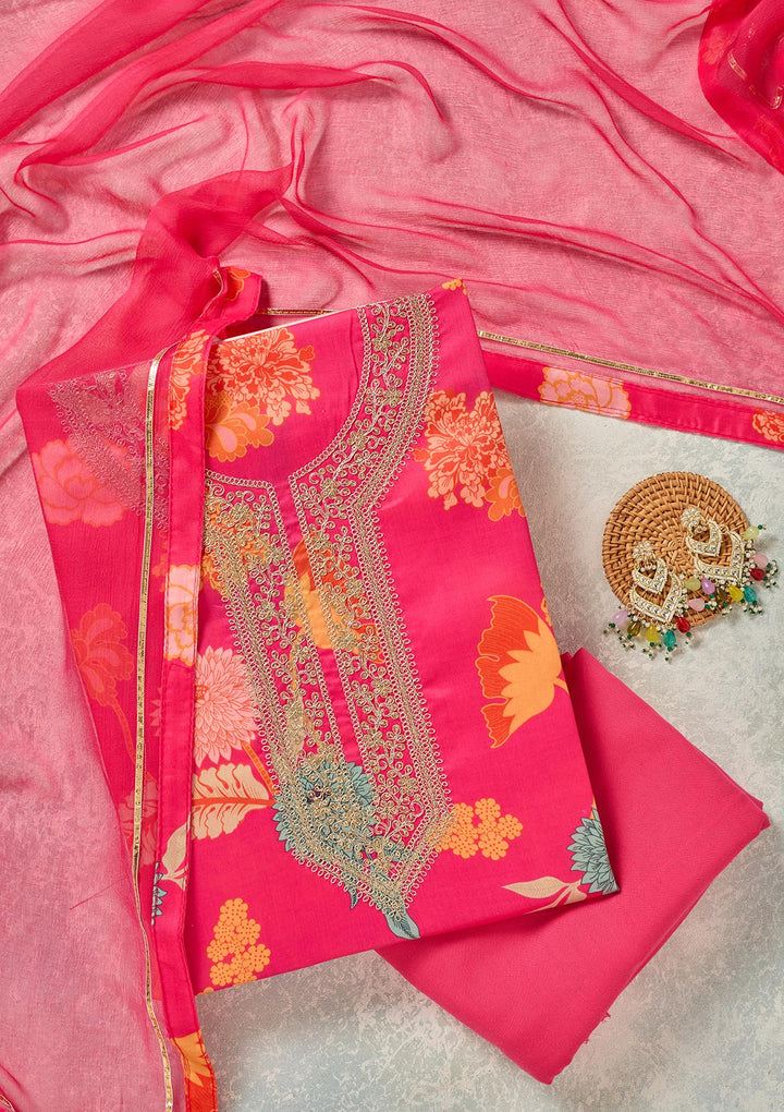 Pink Zariwork (Gold) Cotton Unstitched Salwar Suit